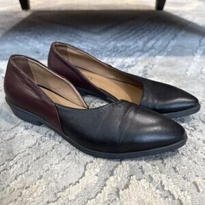 Bueno Opal Half Merlot Half Black Leather Pointed Toe Flats Women Sz 38 7.5
